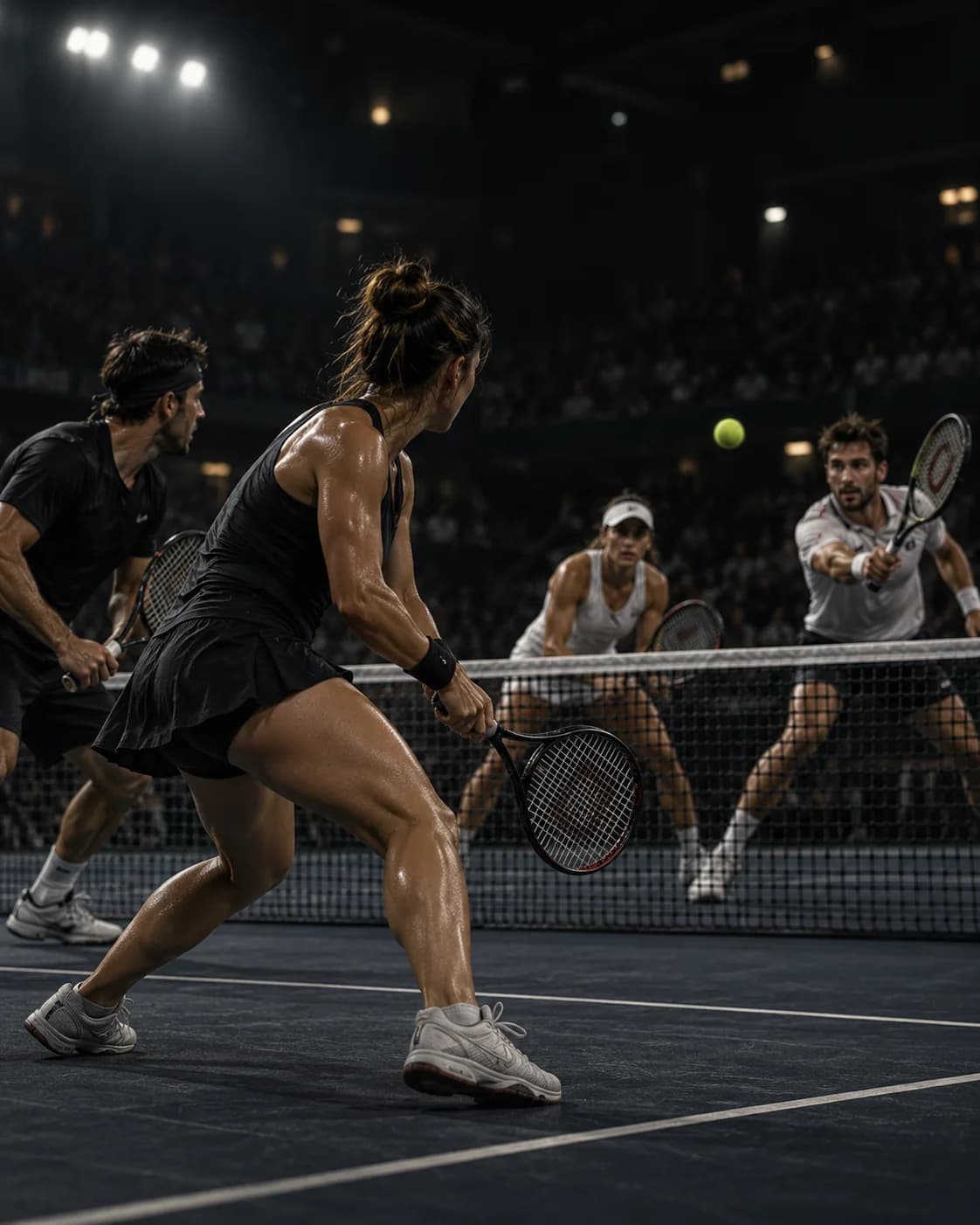 Jugadores de tenis en un partido de dobles